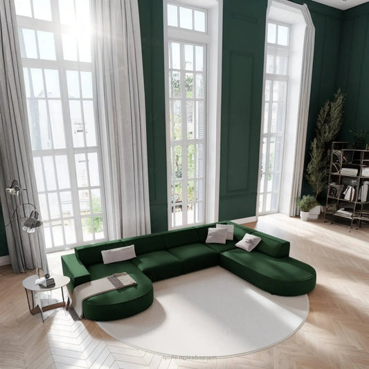 JODIE Canapé 7 Places Modulaire Vert Bouteille-canapé, fauteil, Pouf, Meridienne-Maroc Design-Vert Bouteille-Droite-Maroc Design