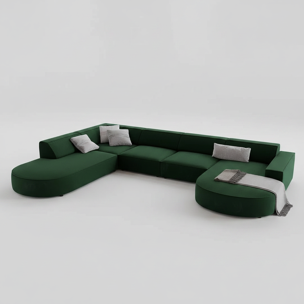 Canapé JODIE 7 places vert bouteille en ambiance salon – Maroc Design