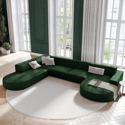 JODIE Canapé 7 Places Modulaire Vert Bouteille-canapé, fauteil, Pouf, Meridienne-Maroc Design-Vert Bouteille-Gauche-Maroc Design