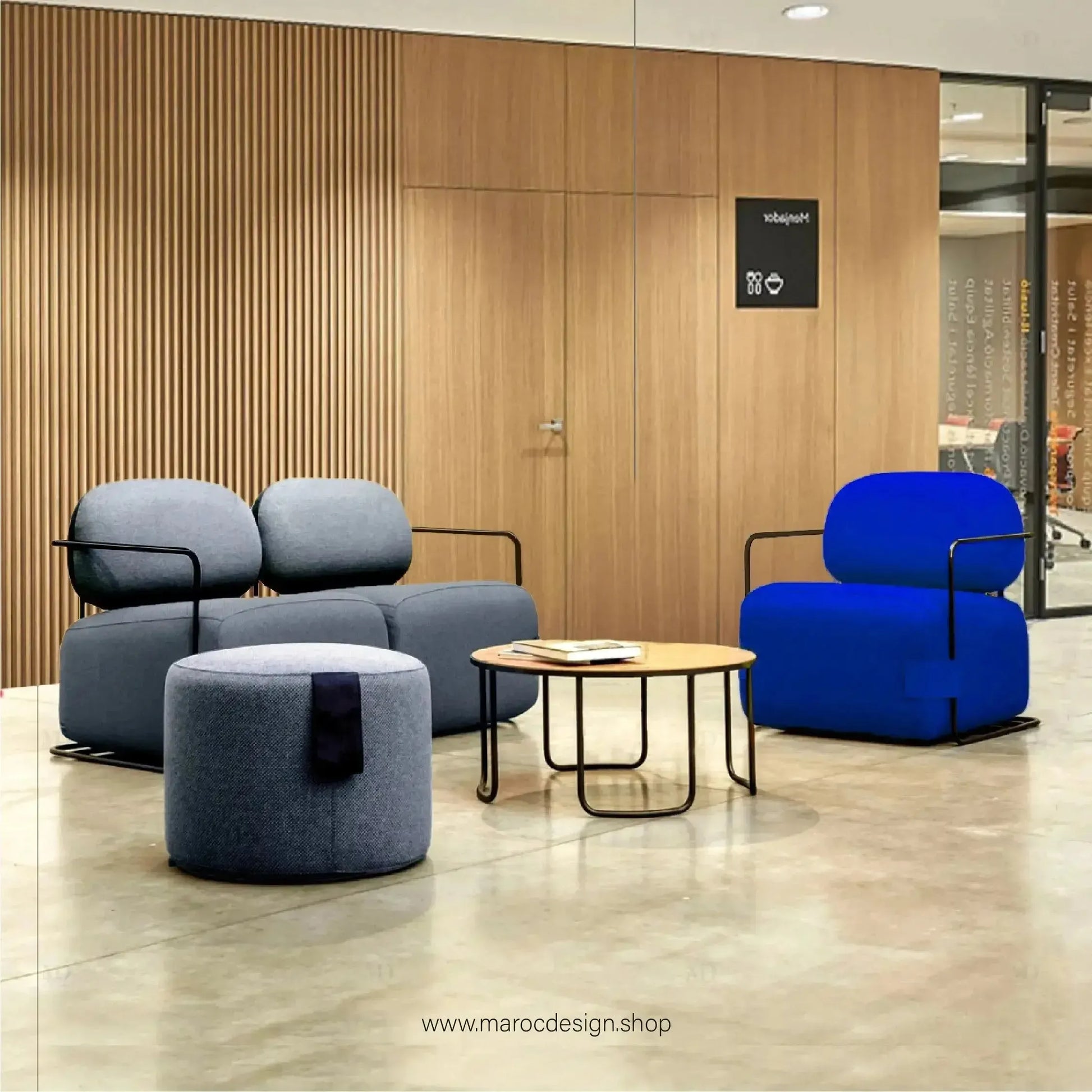 KANO Ensemble de Salon : Canapé 2 places + Fauteil + Pouf + Table Basse By Maroc Design-Canapé, Fauteil, Chaise, Pouf, Meridienne, Modilable,-Maroc Design-Noir-Noir-Velour-Maroc Design