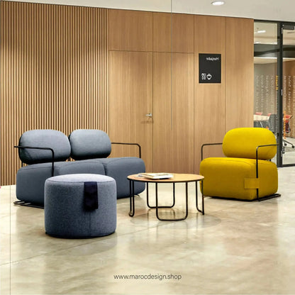 KANO Ensemble de Salon : Canapé 2 places + Fauteil + Pouf + Table Basse By Maroc Design-Canapé, Fauteil, Chaise, Pouf, Meridienne, Modilable,-Maroc Design-Noir-Noir-Velour-Maroc Design