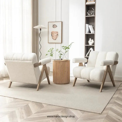 KIEVE, Chaise et Fauteuil Moderne en Blanc-Canapé, Fauteil, Chaise, Pouf, Meridienne, Modilable,-Maroc Design-Velours-Maroc Design
