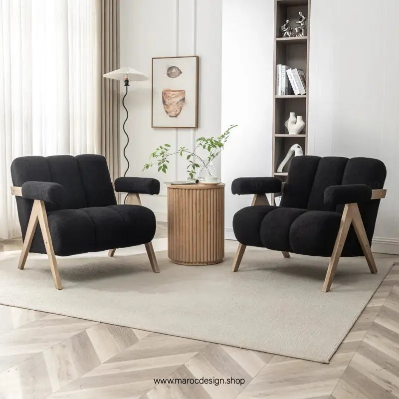 KIEVE, Chaise et Fauteuil Moderne en Noir-Canapé, Fauteil, Chaise, Pouf, Meridienne, Modilable,-Maroc Design-Velours-Maroc Design