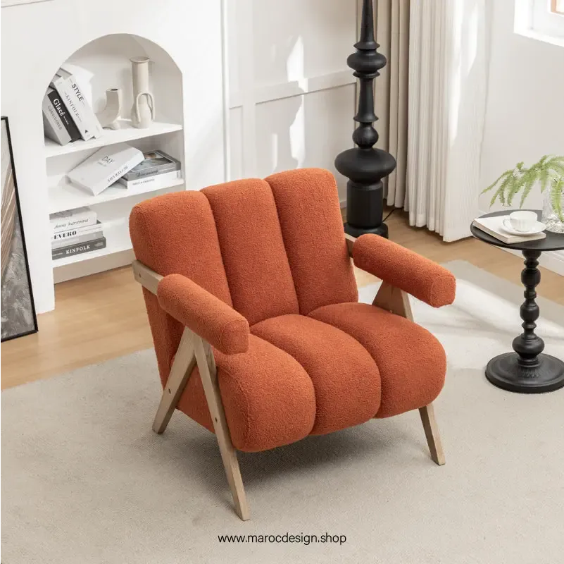 KIEVE, Chaise et Fauteuil Moderne en Orange-Canapé, Fauteil, Chaise, Pouf, Meridienne, Modilable,-Maroc Design-Velours-Maroc Design