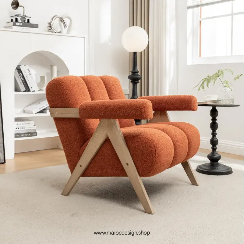 KIEVE, Chaise et Fauteuil Moderne en Orange-Canapé, Fauteil, Chaise, Pouf, Meridienne, Modilable,-Maroc Design-Velours-Maroc Design