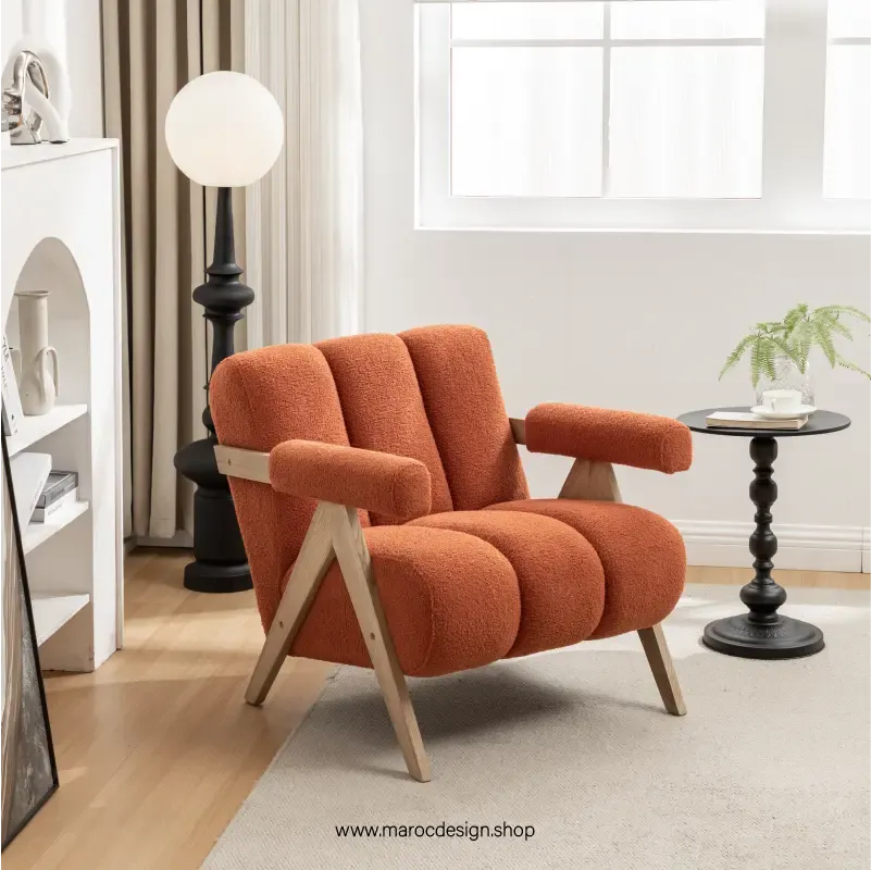 KIEVE, Chaise et Fauteuil Moderne en Orange-Canapé, Fauteil, Chaise, Pouf, Meridienne, Modilable,-Maroc Design-Velours-Maroc Design
