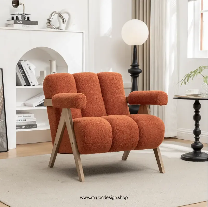 KIEVE, Chaise et Fauteuil Moderne en Orange-Canapé, Fauteil, Chaise, Pouf, Meridienne, Modilable,-Maroc Design-Velours-Maroc Design