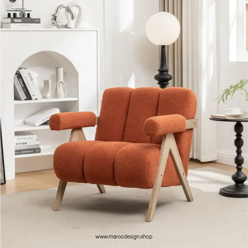 KIEVE, Chaise et Fauteuil Moderne en Orange-Canapé, Fauteil, Chaise, Pouf, Meridienne, Modilable,-Maroc Design-Velours-Maroc Design