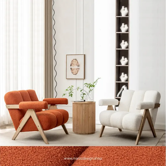 KIEVE, Chaise et Fauteuil Moderne en Orange-Canapé, Fauteil, Chaise, Pouf, Meridienne, Modilable,-Maroc Design-Velours-Maroc Design