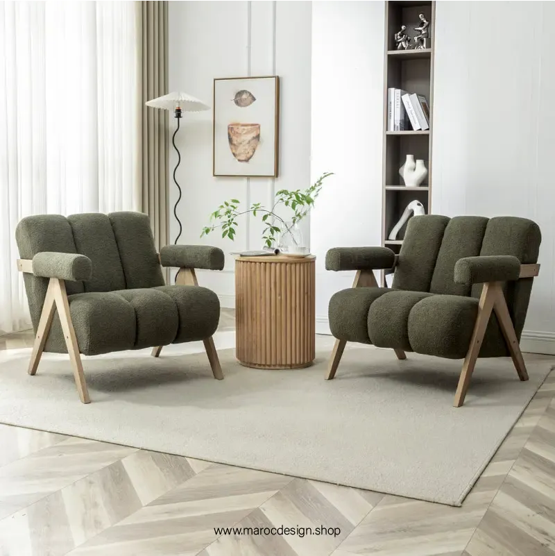 KIEVE, Chaise et Fauteuil Moderne en Vert-Canapé, Fauteil, Chaise, Pouf, Meridienne, Modilable,-Maroc Design-Velours-Maroc Design