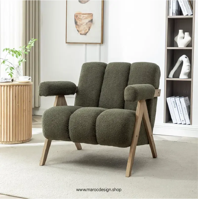 KIEVE, Chaise et Fauteuil Moderne en Vert-Canapé, Fauteil, Chaise, Pouf, Meridienne, Modilable,-Maroc Design-Velours-Maroc Design