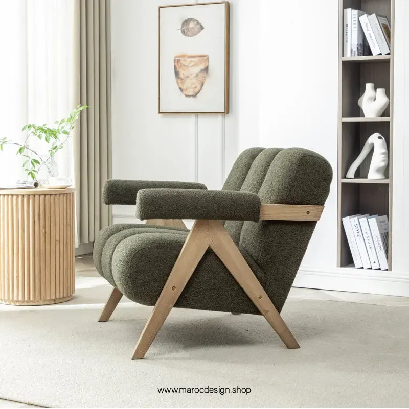 KIEVE, Chaise et Fauteuil Moderne en Vert-Canapé, Fauteil, Chaise, Pouf, Meridienne, Modilable,-Maroc Design-Velours-Maroc Design