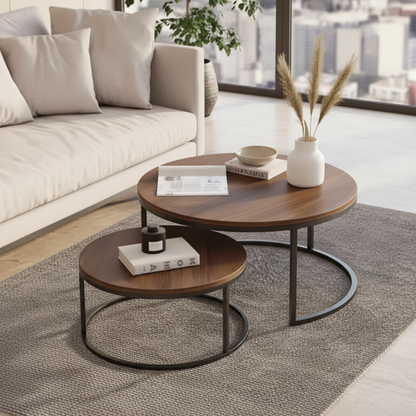 Duo de tables basses LUXURIA effet marbre, pieds métal vieilli – Maroc Design Casablanca