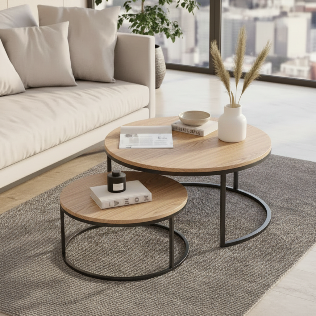 Duo de tables basses LUXURIA finition chêne – Maroc Design