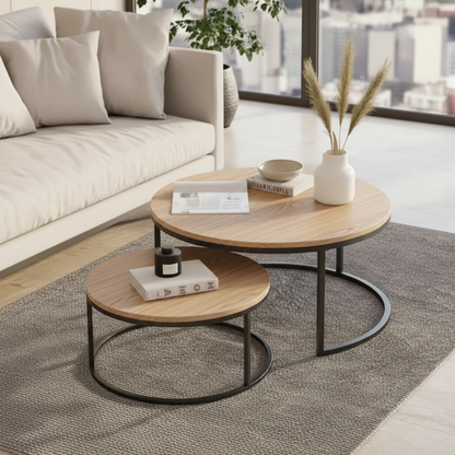 Duo de tables basses LUXURIA finition chêne – Maroc Design