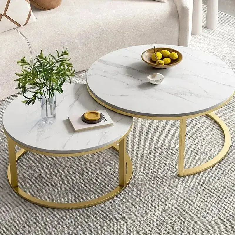 LUXURIA GOLD / Duo de Tablles Basses / Luxe et Élégance pour Votre Salon-Table Basse Salon Séjour, table de chevet, Tables de coin, table gigogne-Maroc Design-Blanc-Maroc Design