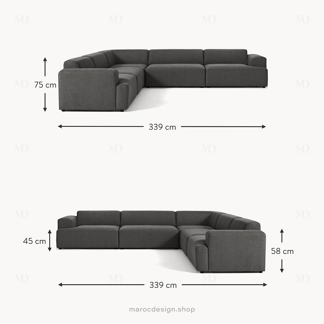 MELVANA -5- places XL / Gris Antracite - canapé d'angle, modulaire, Salon, Séjour