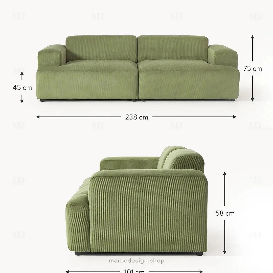 MELVANA 2 Places Large / Vert Olive modulable et confortable | Maroc Design-canapé, fauteil, Pouf, Meridienne-Maroc Design-Maroc Design