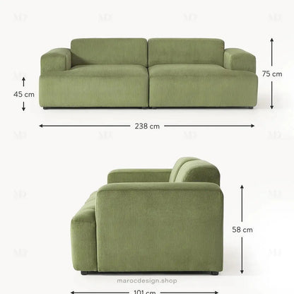 MELVANA 2 Places Large / Vert Olive modulable et confortable | Maroc Design-canapé, fauteil, Pouf, Meridienne-Maroc Design-Maroc Design