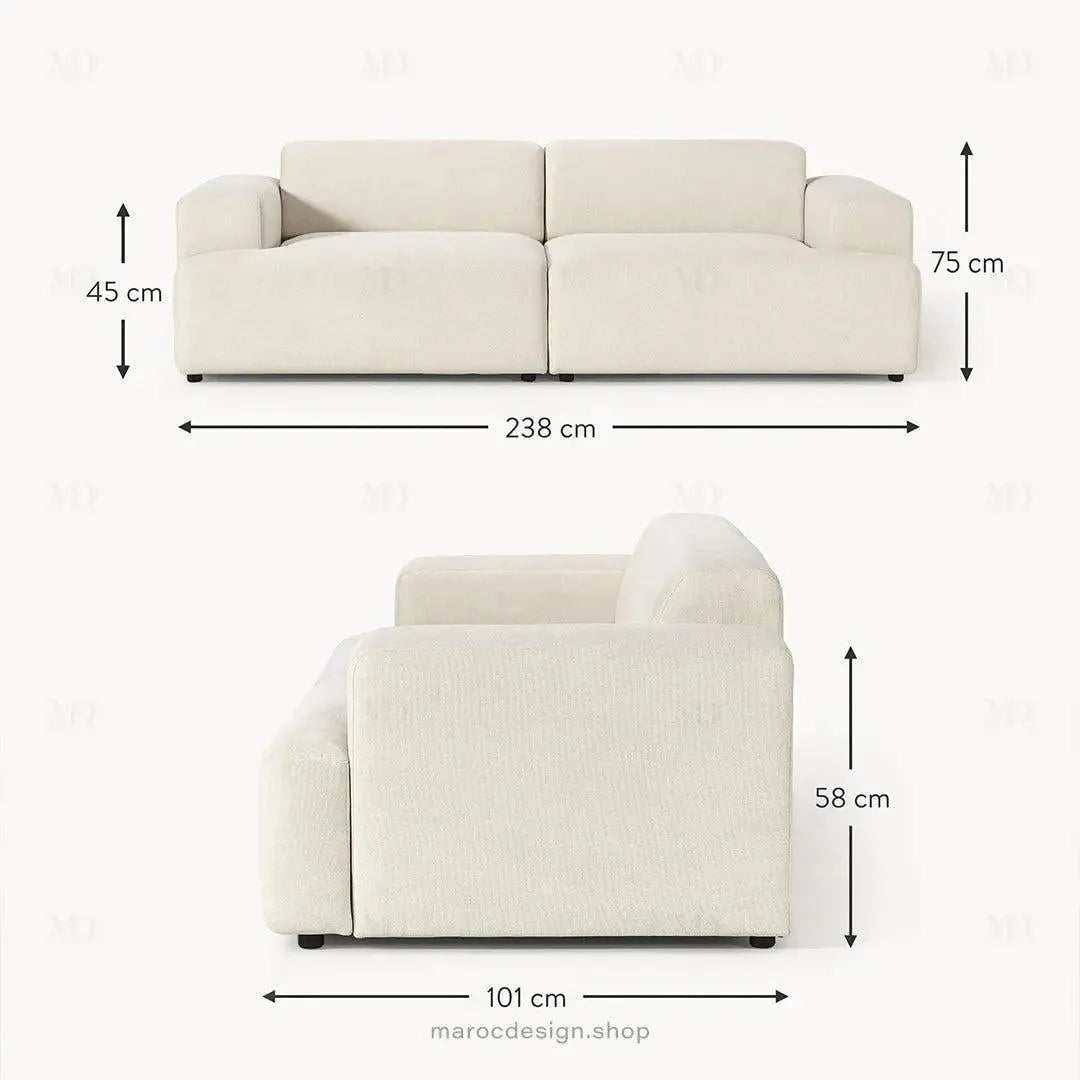 MELVANA 2 places Large / Blanc Cassé | Maroc Design-canapé, fauteil, Pouf, Meridienne-Maroc Design-Maroc Design
