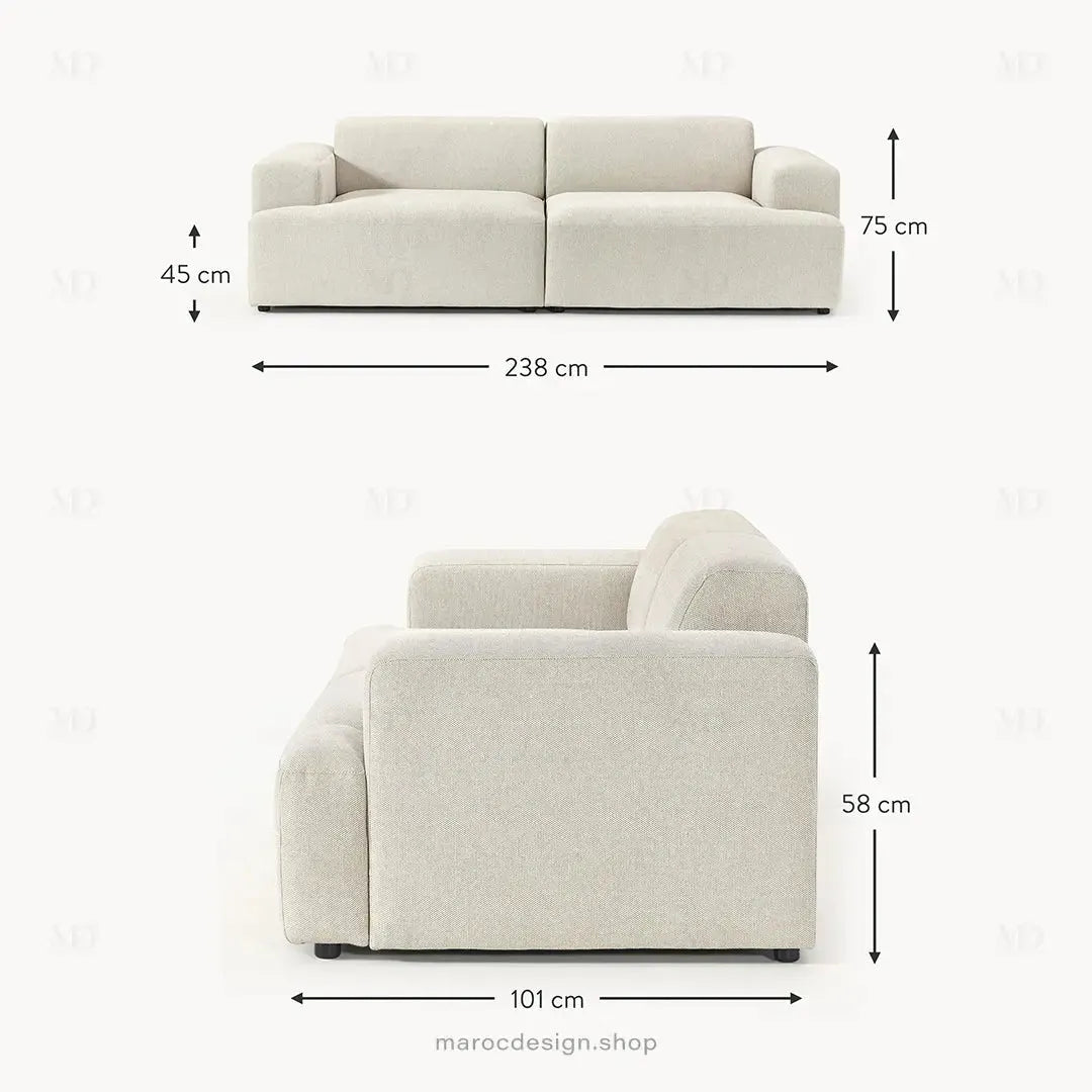 MELVANA Canapé 2 Places Beige Naturel – Confort Épuré & Design Apaisant | Maroc Design-canapé, fauteil, Pouf, Meridienne-Maroc Design-Maroc Design