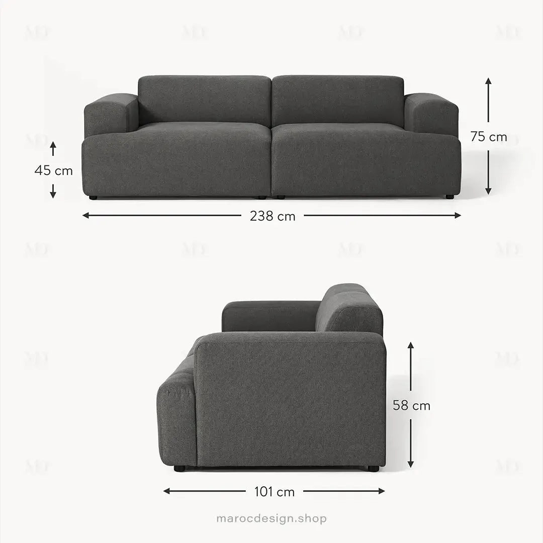 MELVANA - Canapé 2 Places Large Gris Anthracite | Maroc Design-canapé, fauteil, Pouf, Meridienne-Maroc Design-Maroc Design