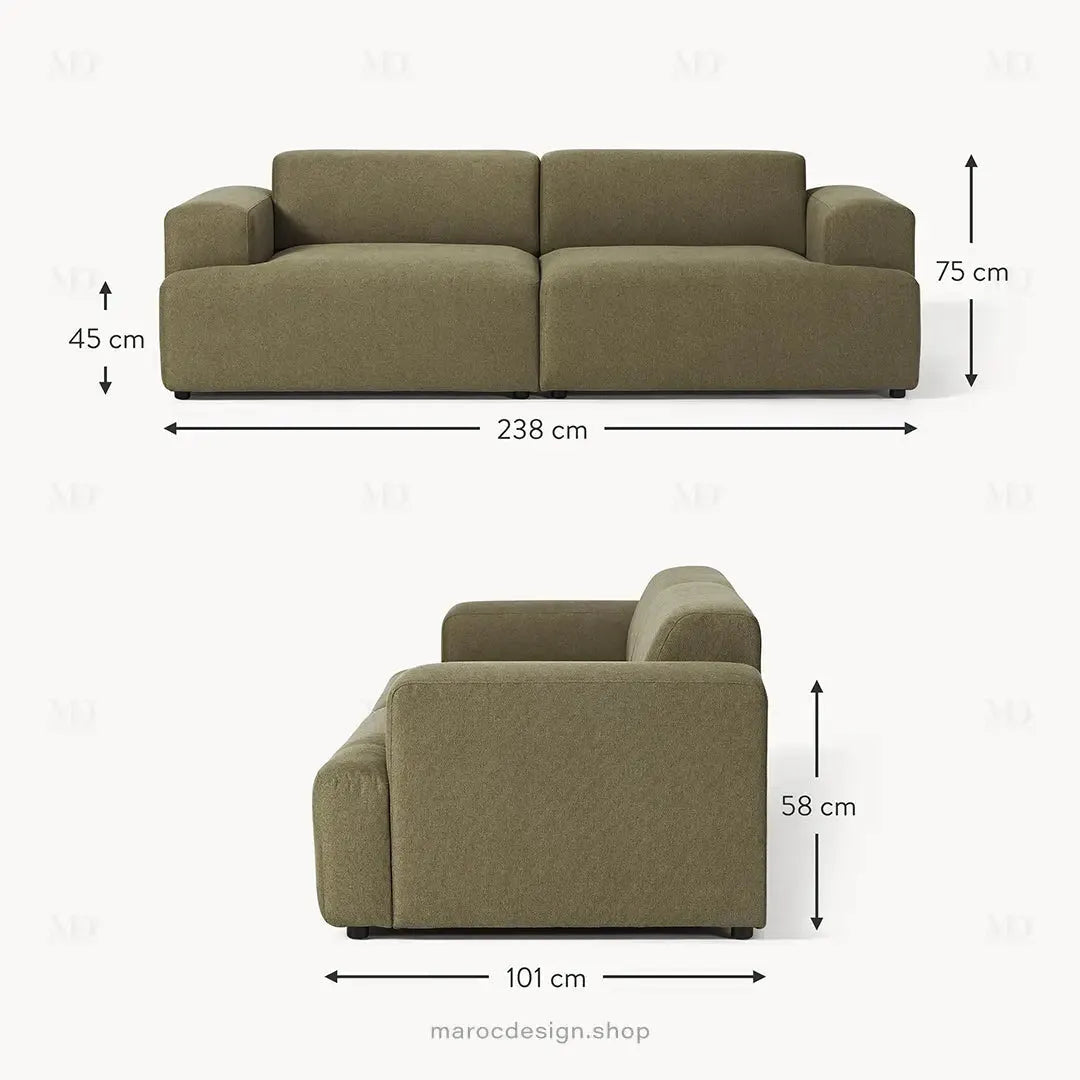 MELVANA Canapé 2 Places Large Vert Solitaire – Confort Nature & Design Haut de Gamme | Maroc Design-canapé, fauteil, Pouf, Meridienne-Maroc Design-Maroc Design