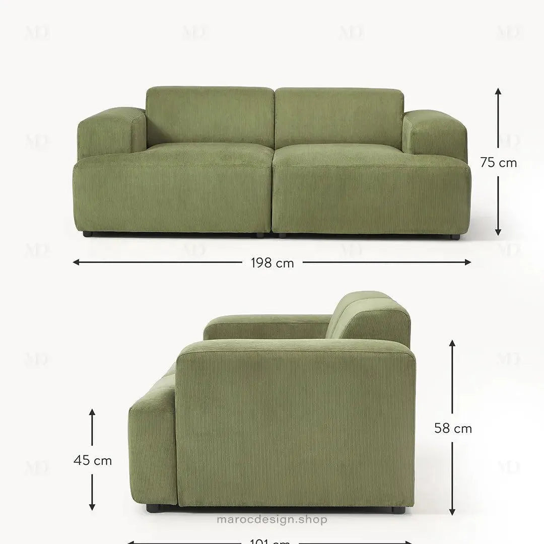 MELVANA – Canapé 2 Places (S) Vert Olive-canapé, fauteil, Pouf, Meridienne-Maroc Design-Maroc Design