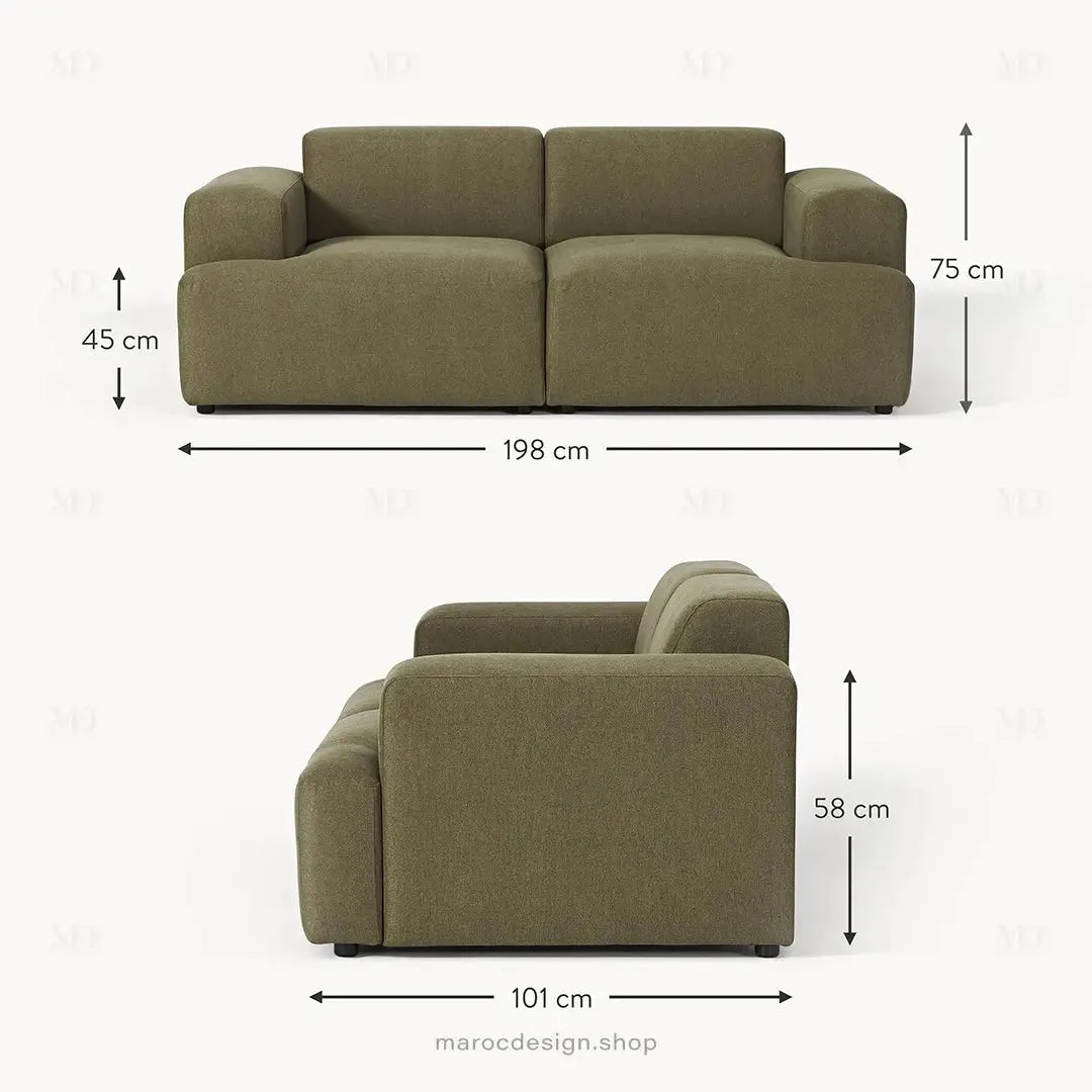 MELVANA – Canapé 2 Places (S) Vert Solitaire-canapé, fauteil, Pouf, Meridienne-Maroc Design-Maroc Design