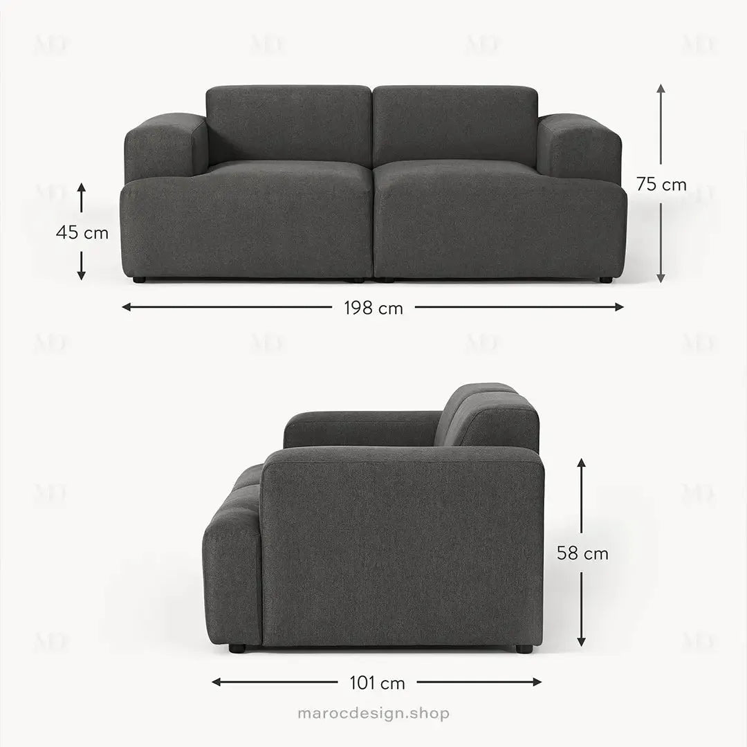 MELVANA – Canapé Large 2 Places (S) Gris Anthracite-canapé, fauteil, Pouf, Meridienne-Maroc Design-Maroc Design