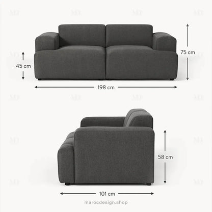 MELVANA – Canapé Large 2 Places (S) Gris Anthracite-canapé, fauteil, Pouf, Meridienne-Maroc Design-Maroc Design