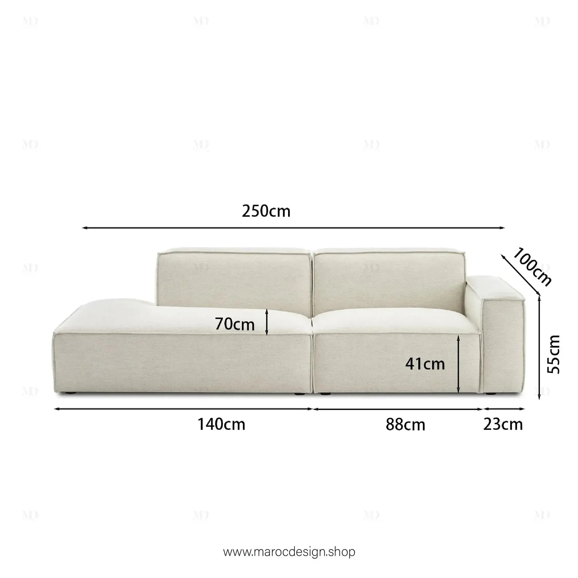 Méridienne 2 Places Droite / BOXTER, Canapé / Salon / Séjour / Espace de Réception-canapé, fauteil, Pouf, Meridienne-Maroc Design-Beige-Maroc Design