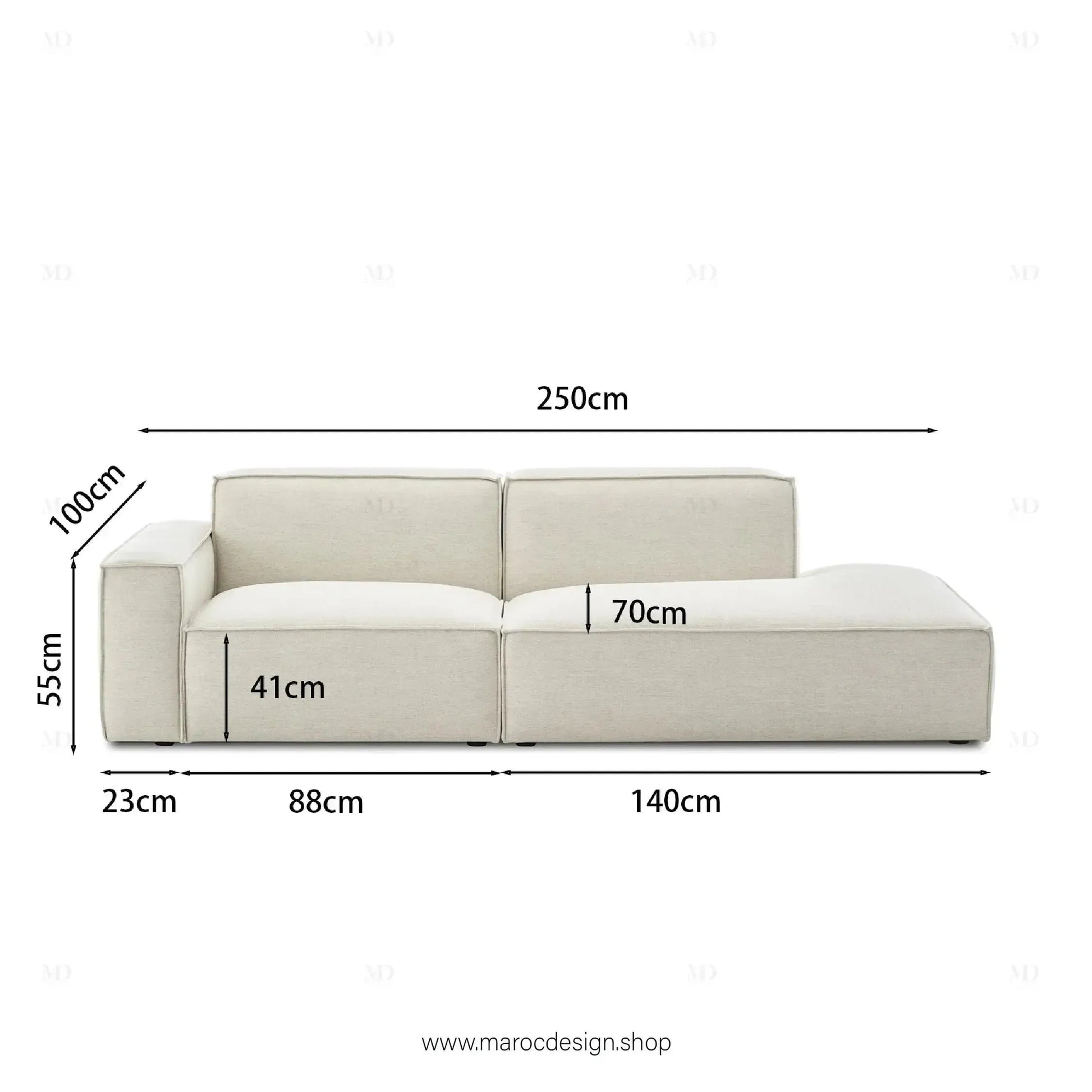 Méridienne 2 Places Gauche / BOXTER, Canapé / Salon / Séjour / Espace de Réception-canapé, fauteil, Pouf, Meridienne-Maroc Design-Beige-Maroc Design