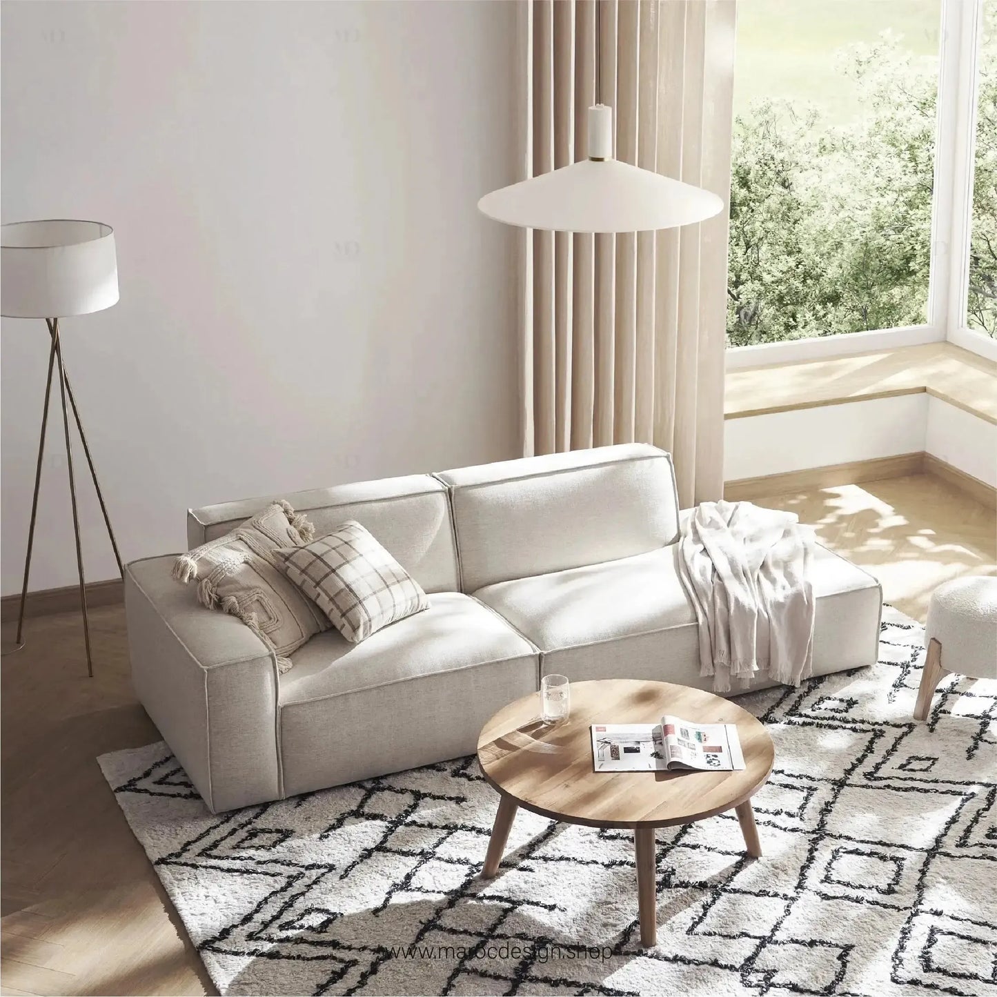Méridienne 2 Places Gauche / BOXTER, Canapé / Salon / Séjour / Espace de Réception-canapé, fauteil, Pouf, Meridienne-Maroc Design-Beige-Maroc Design