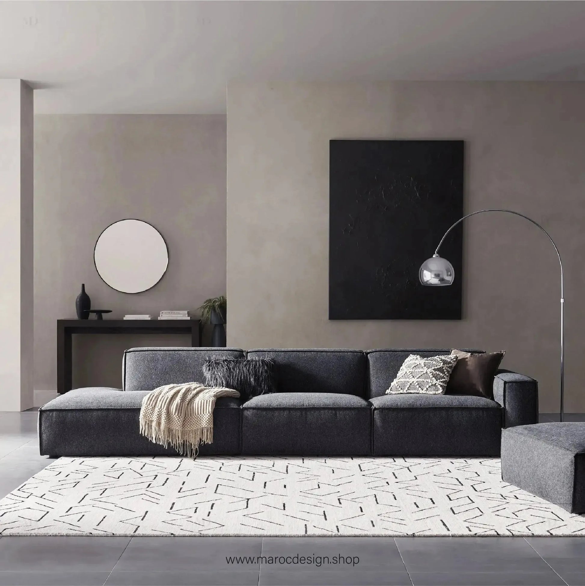 Méridienne 3 Places Droite / BOXTER, Canapé / Salon / Séjour / Espace de Réception-canapé, fauteil, Pouf, Meridienne-Maroc Design-Beige-Texture-Maroc Design