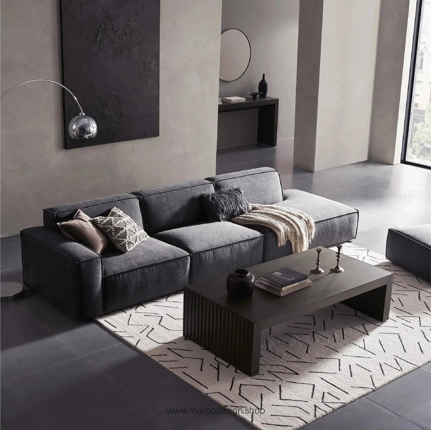 Méridienne 3 Places Gauche / BOXTER, Canapé / Salon / Séjour / Espace de Réception-canapé, fauteil, Pouf, Meridienne-Maroc Design-Beige-Maroc Design