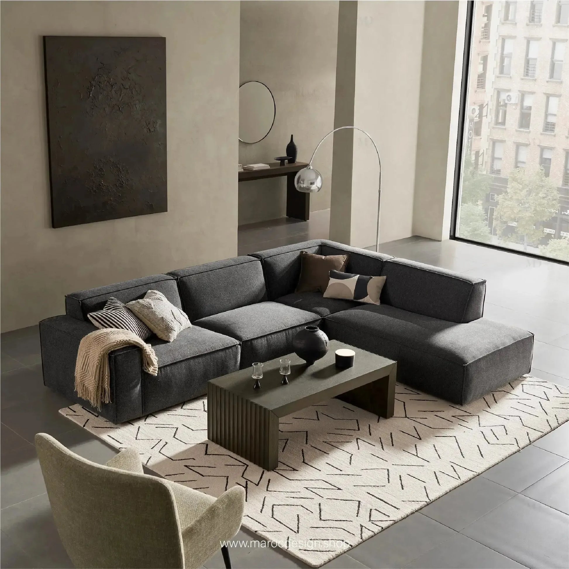 Méridienne Gauche / BOXTER / Confort Élégant et Design Moderne-canapé, fauteil, Pouf, Meridienne, Modilable,-Maroc Design-Noir-Maroc Design