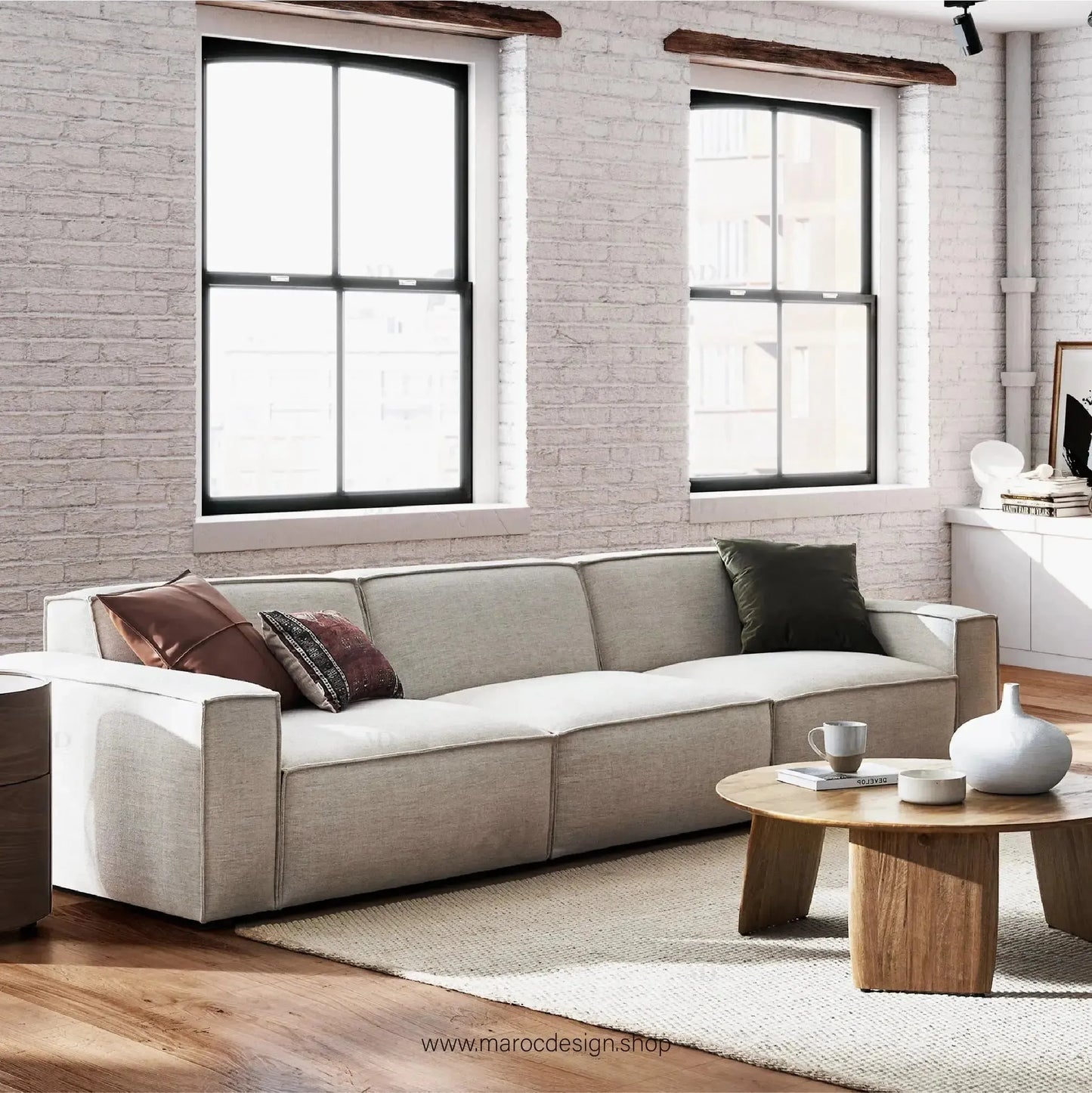 R / Canapé 3 Places BOXTER - Élégance Moderne et Confort Spacieux-canapé, fauteil, cahise-Maroc Design-Velour-Maroc Design