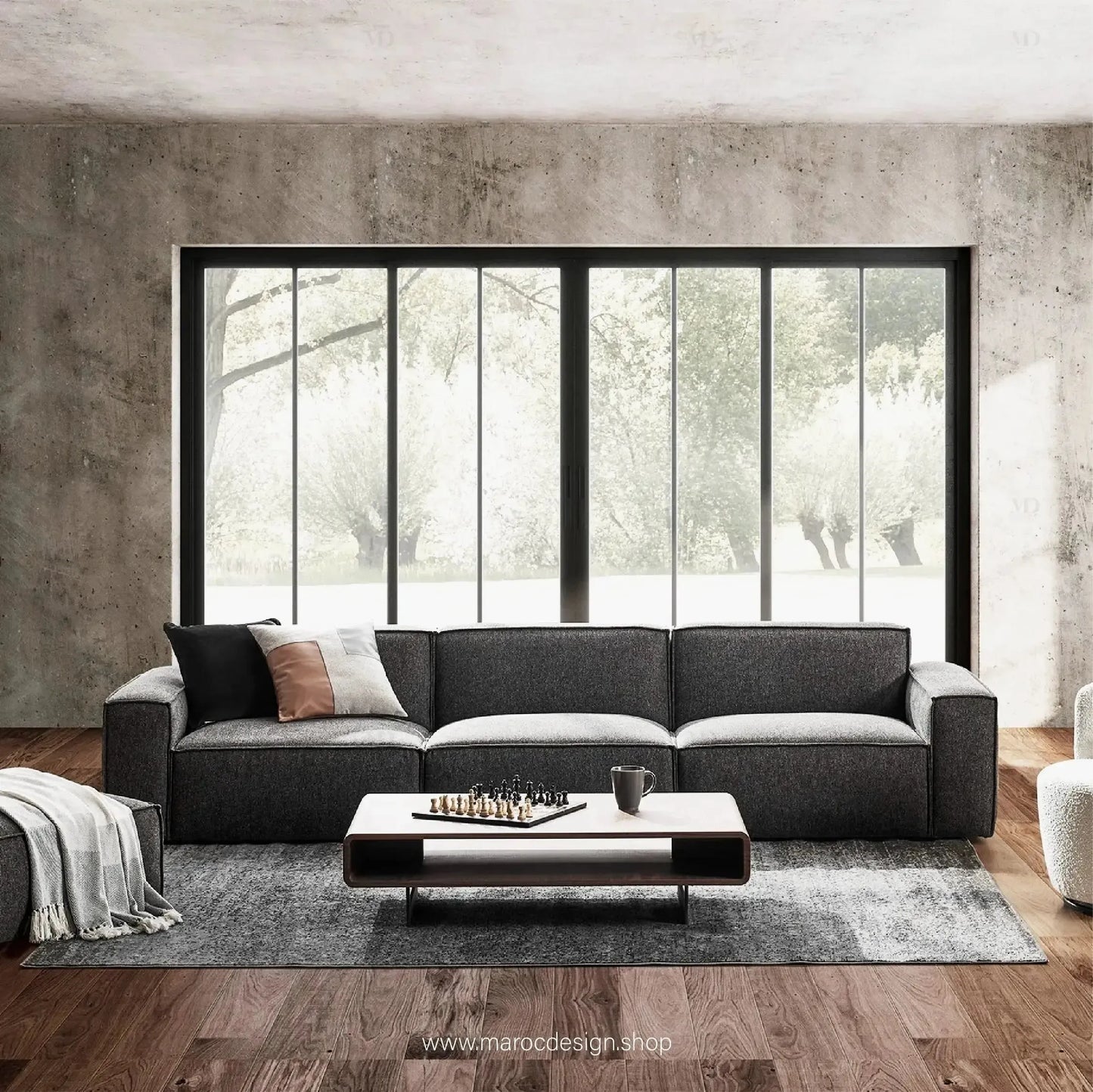 R / Canapé 3 Places BOXTER - Élégance Moderne et Confort Spacieux-canapé, fauteil, cahise-Maroc Design-Velour-Maroc Design