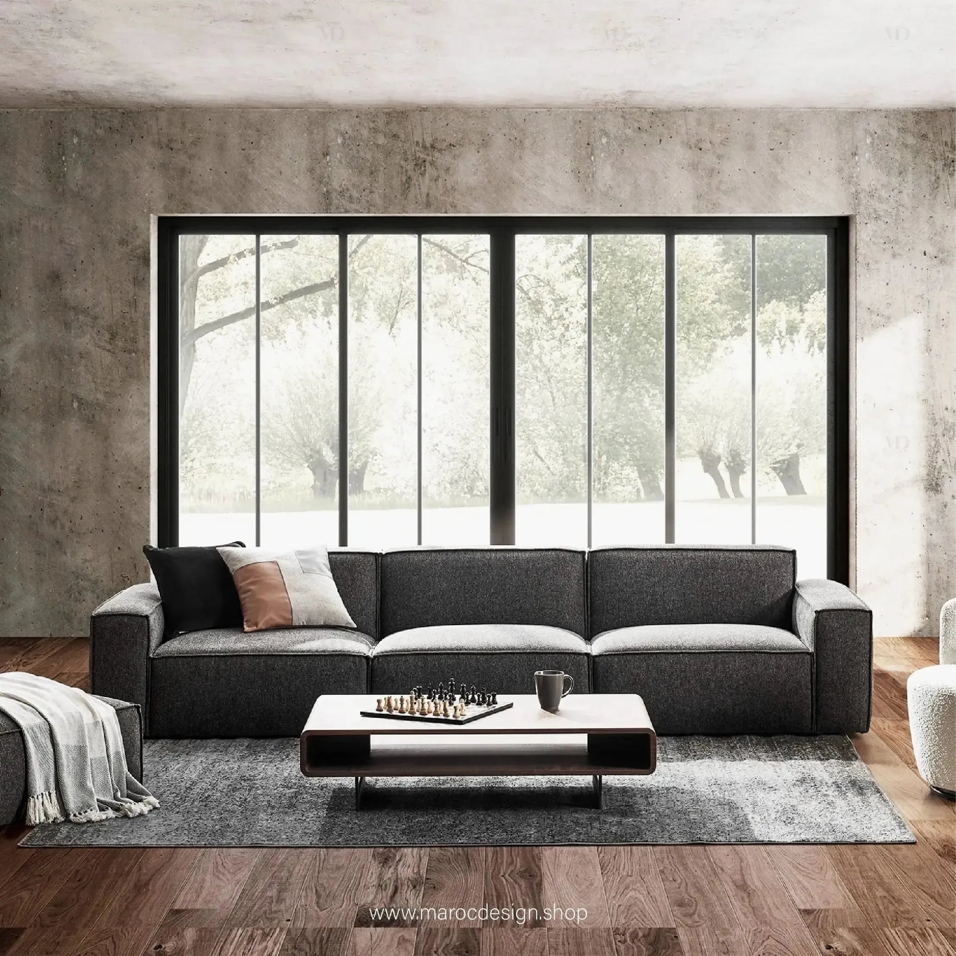 R / Canapé 3 Places BOXTER - Élégance Moderne et Confort Spacieux-canapé, fauteil, cahise-Maroc Design-Velour-Maroc Design