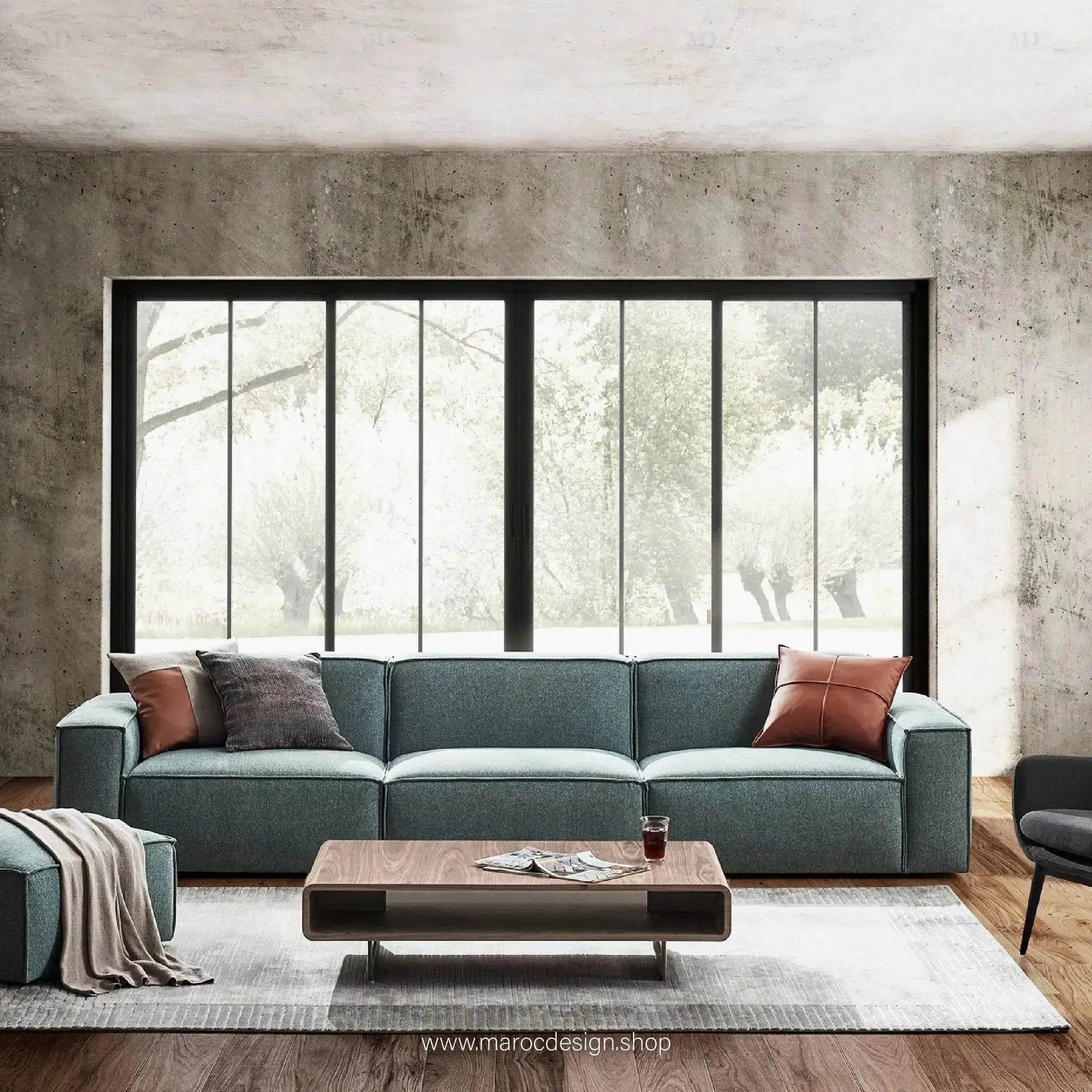 R / Canapé 3 Places BOXTER - Élégance Moderne et Confort Spacieux-canapé, fauteil, cahise-Maroc Design-Velour-Maroc Design