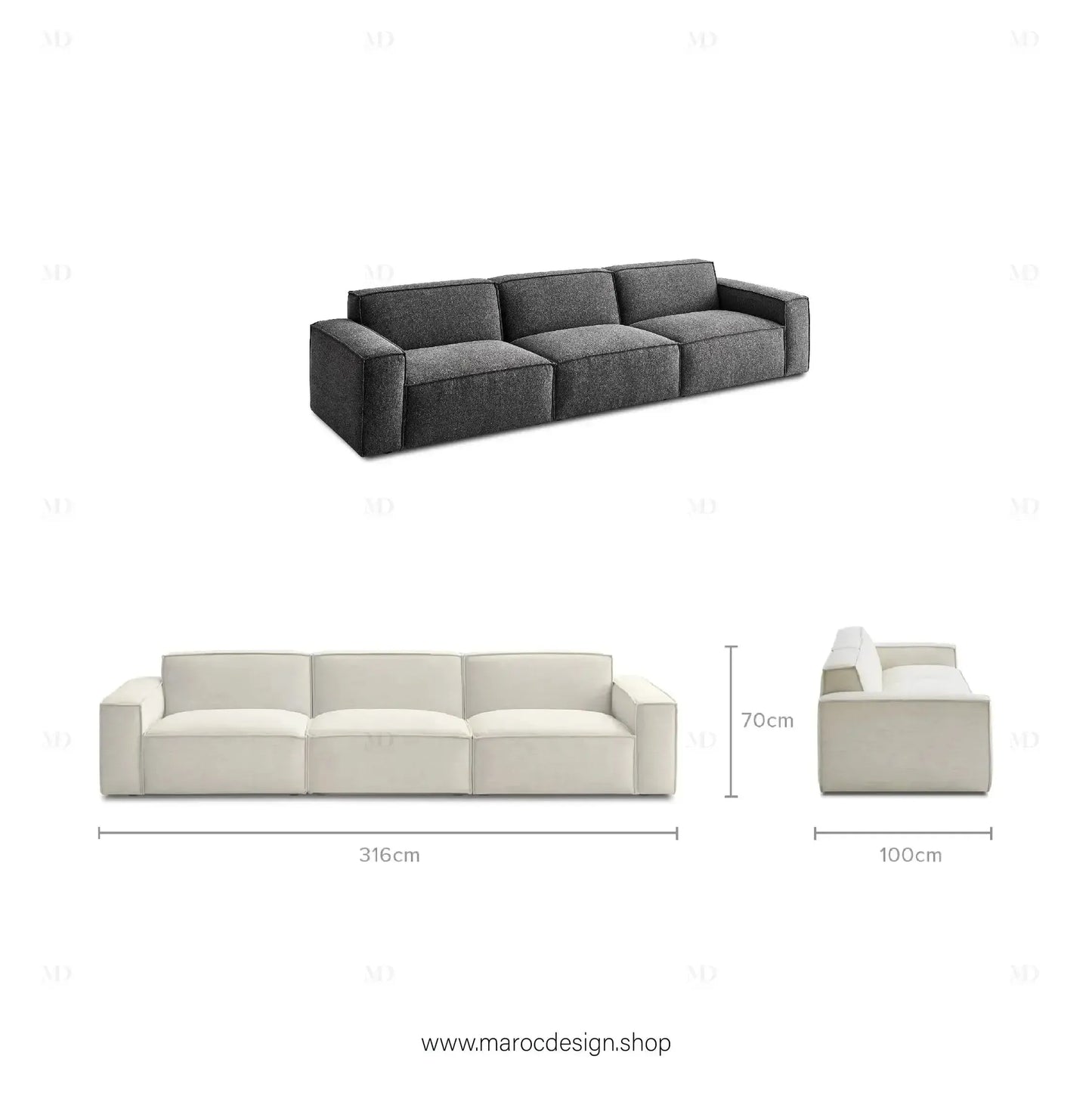 R / Canapé 3 Places BOXTER - Élégance Moderne et Confort Spacieux-canapé, fauteil, cahise-Maroc Design-Velour-Maroc Design