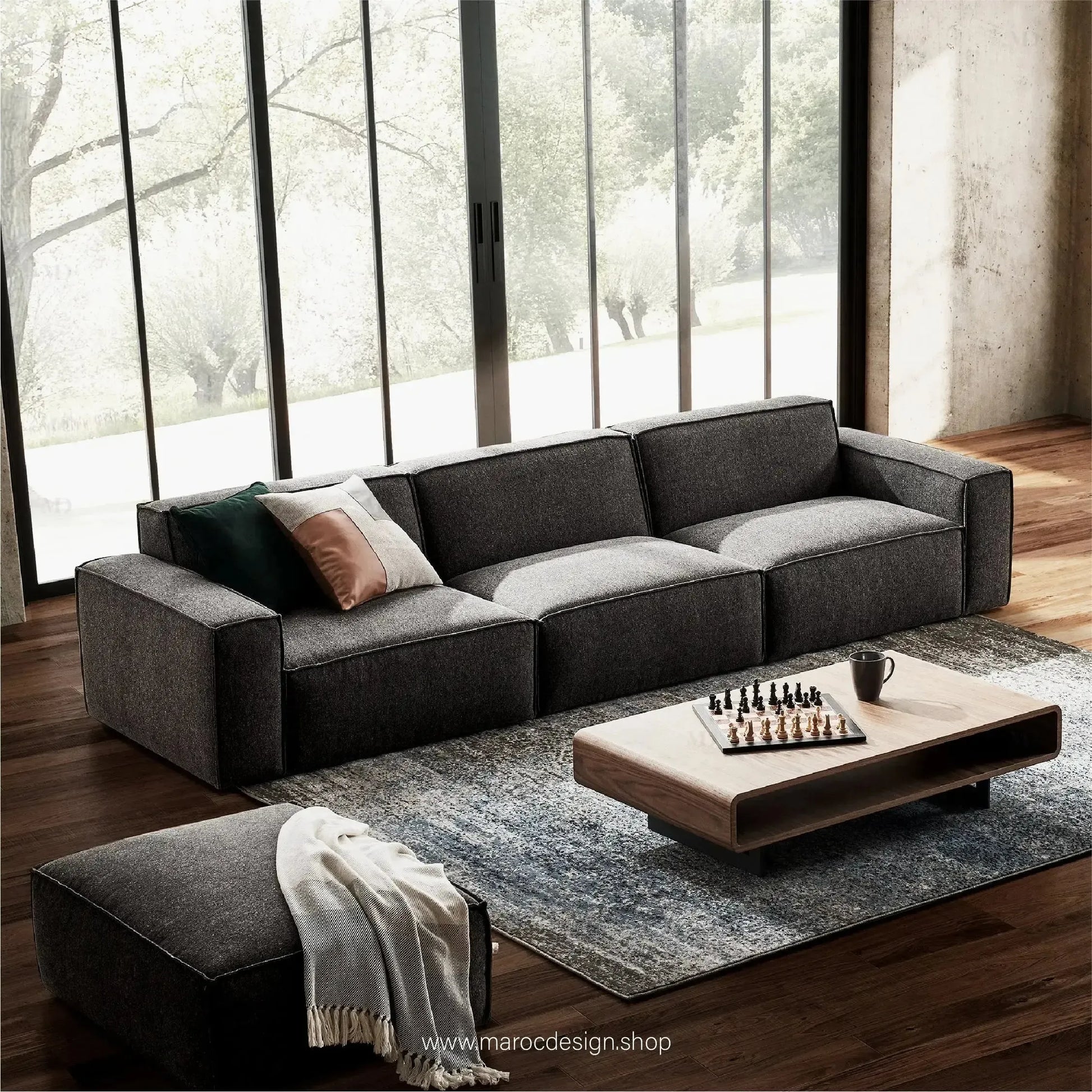 R / Canapé 3 Places BOXTER - Élégance Moderne et Confort Spacieux-canapé, fauteil, cahise-Maroc Design-Velour-Maroc Design