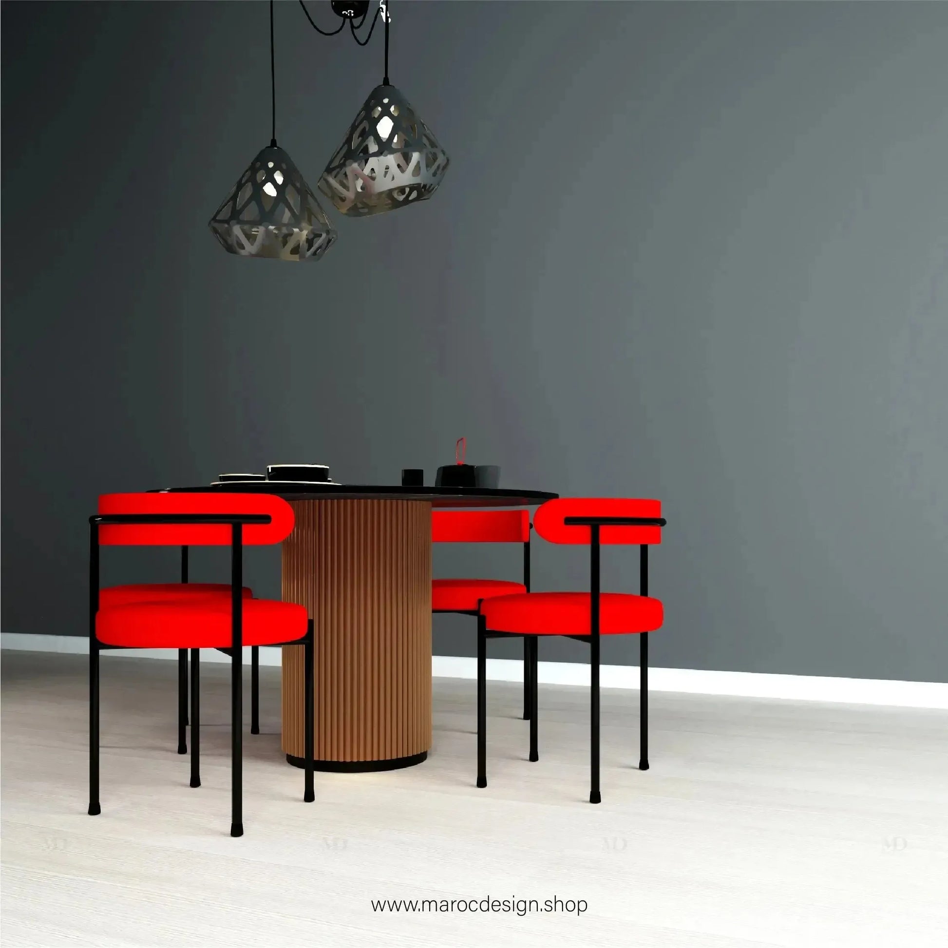 RUBIS NOIR / Table à Manger avec Chaises Rouges / Élégance Contemporaine / Pilar Collection-Table à Manger-Maroc Design-80cm-Maroc Design