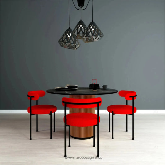 RUBIS NOIR / Table à Manger avec Chaises Rouges / Élégance Contemporaine / Pilar Collection-Table à Manger-Maroc Design-80cm-Maroc Design