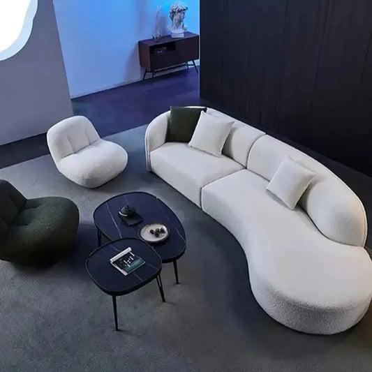 STOCKHOLM – Canapé Incurvé en Tissu Bouclé, Élégance et Confort pour Votre Salon / Maroc Design-canapé, fauteil, pouf, meridienne-Maroc Design-Blanc-Maroc Design