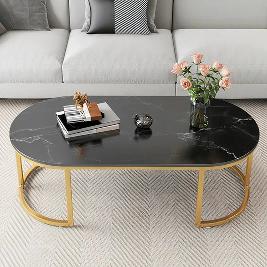 SUNY – Table Basse Moderne en MDF Effet Marbre avec Pieds en Métal Galvanisé / Maroc Design-Maroc Design-Noir-Maroc Design