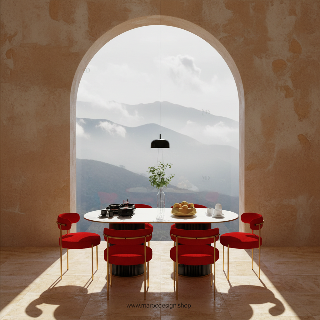 Table à manger CARTIER 6 places PRESTIGIA – vue d'ambiance, intérieur contemporain, Maroc Design Casablanca