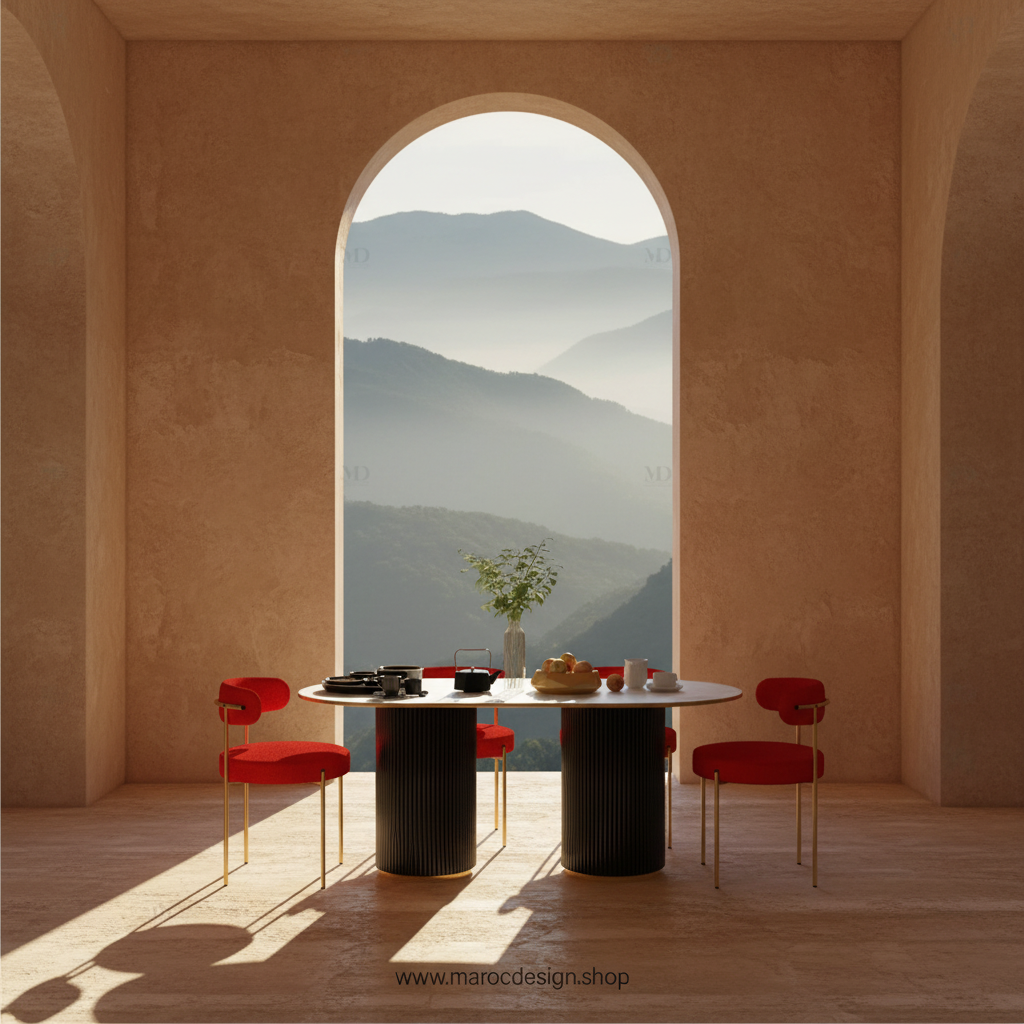 Table à manger CARTIER 6 places PRESTIGIA – détail du plateau et de la finition, Maroc Design Casablanca