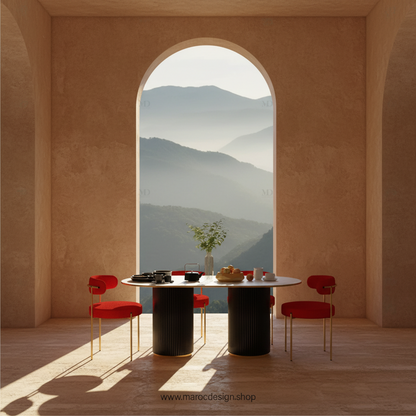 Table à manger CARTIER 6 places PRESTIGIA – détail du plateau et de la finition, Maroc Design Casablanca